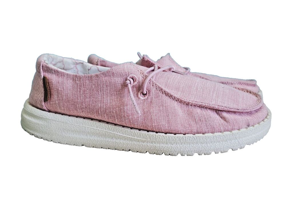 Hey Dude Girls Shoes Wendy Pink Size 2 Youth Linen Cotton Candy Slip On Loafer